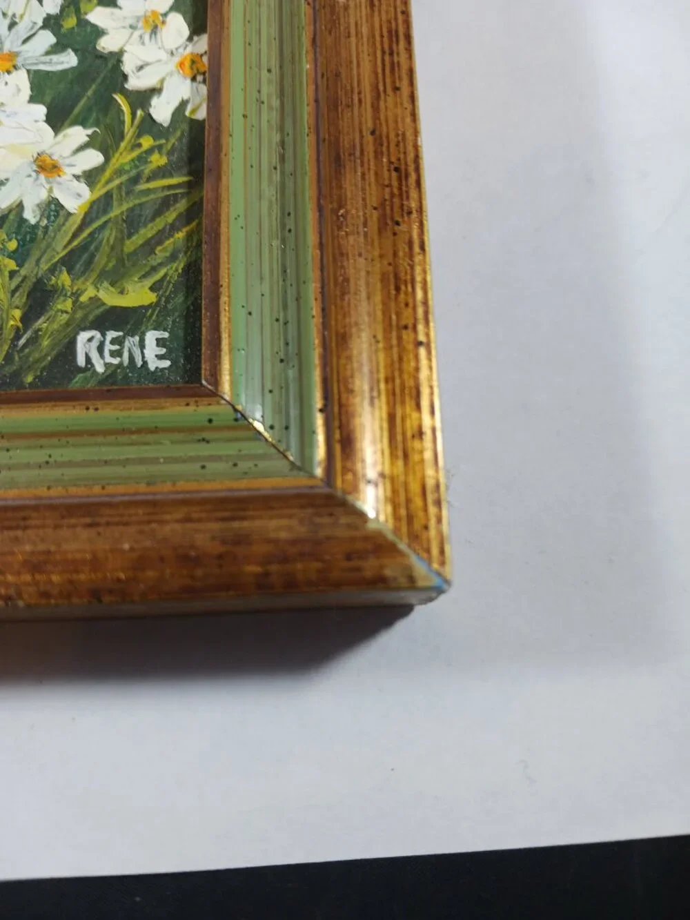 Vintage Oil Painting Daisy By Rene Small Framed Wall Decor